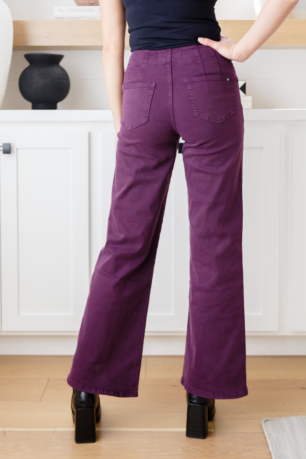 Petunia High Rise Wide Leg Jeans in Plum - Dahlia Boutique