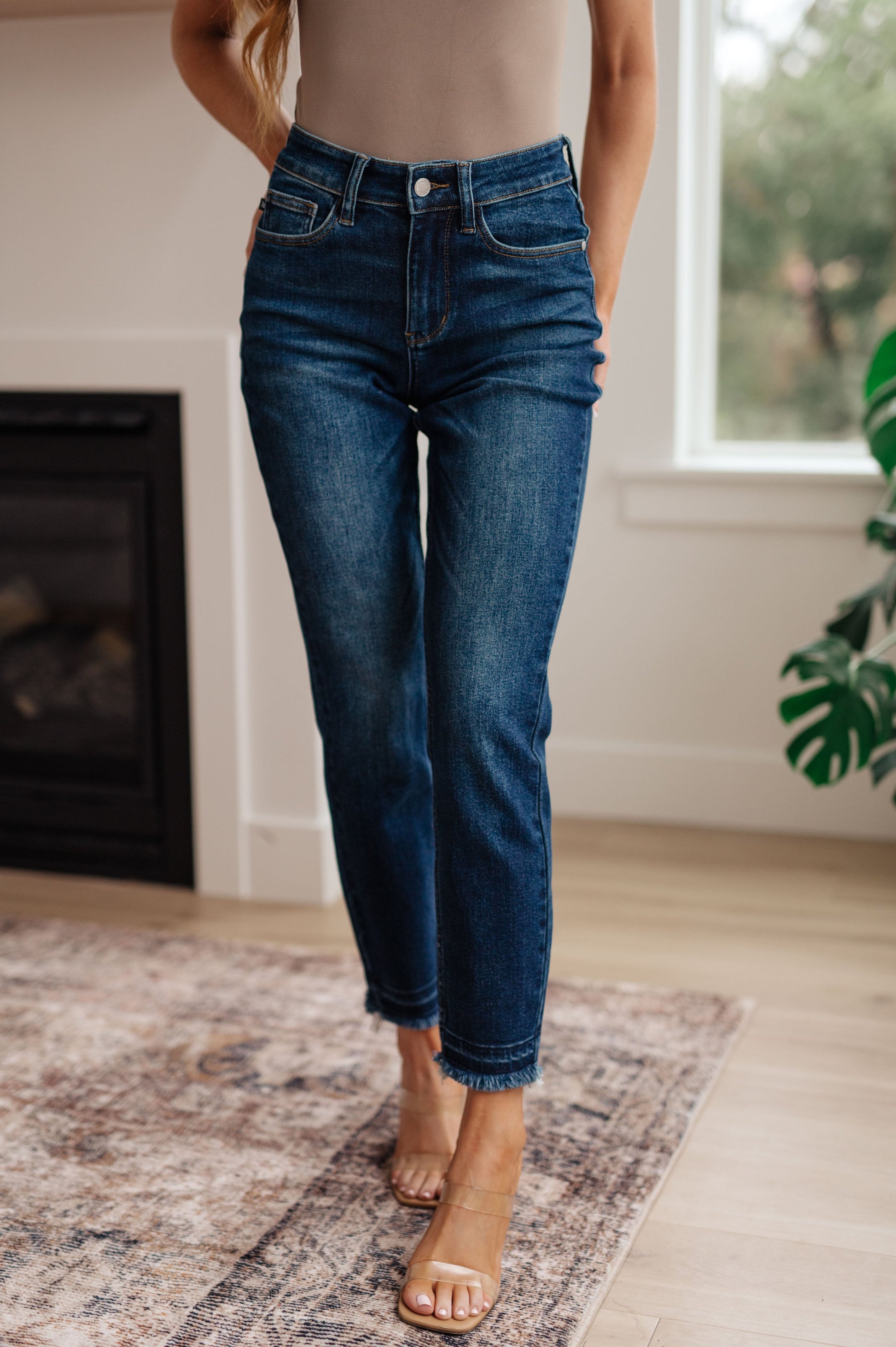 Phillipa High Rise Release Hem Slim Jeans - Dahlia Boutique