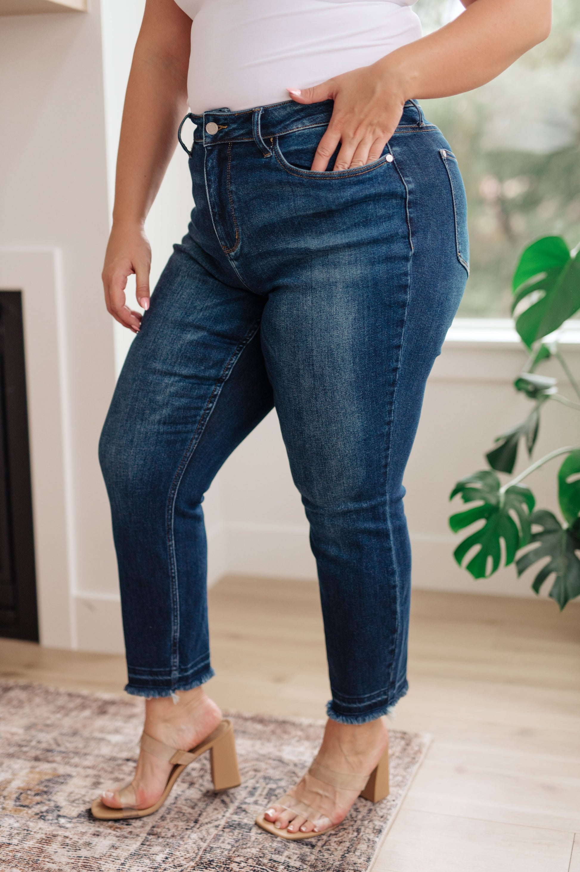 Phillipa High Rise Release Hem Slim Jeans - Dahlia Boutique