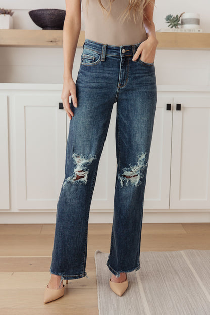 Rose High Rise 90's Straight Jeans in Dark Wash - Dahlia Boutique