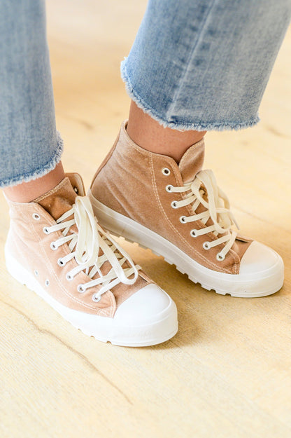 Run Me Down Velvet High Tops in Tan - Dahlia Boutique