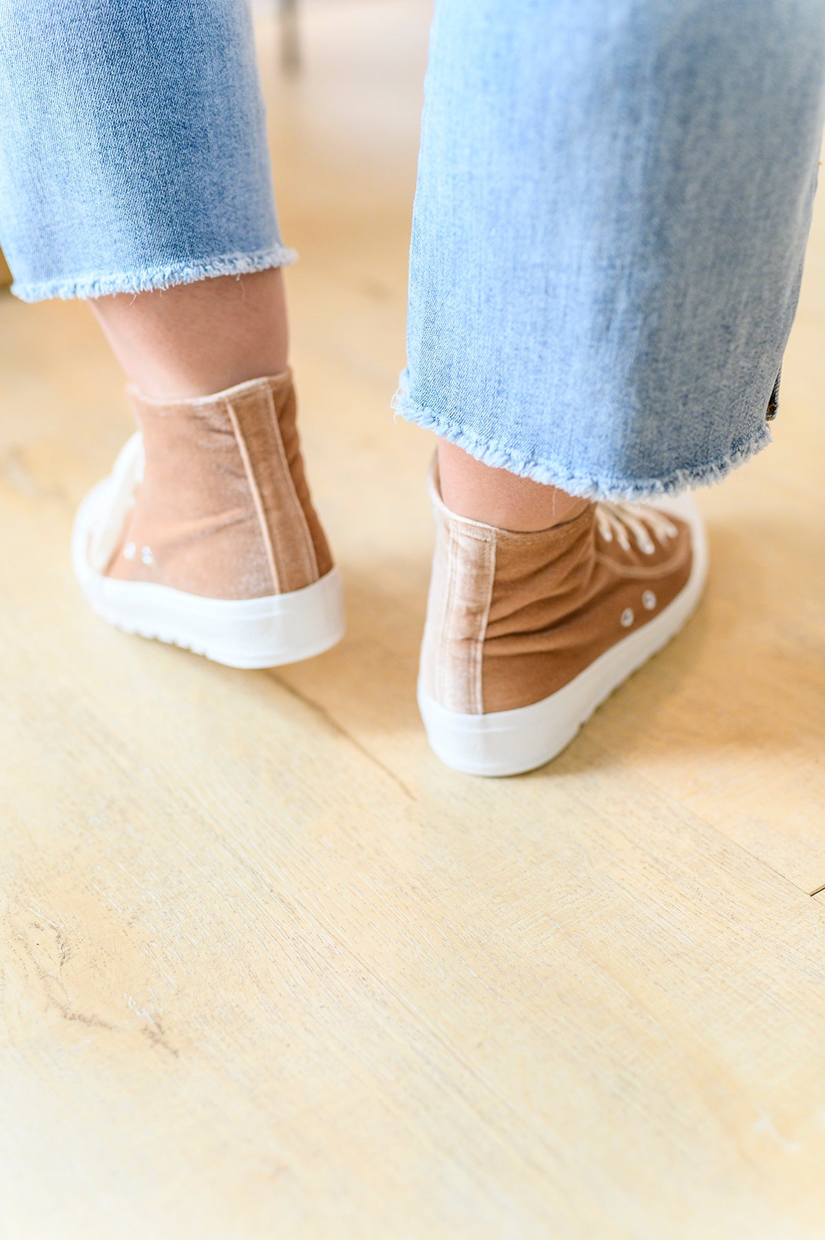 Run Me Down Velvet High Tops in Tan - Dahlia Boutique