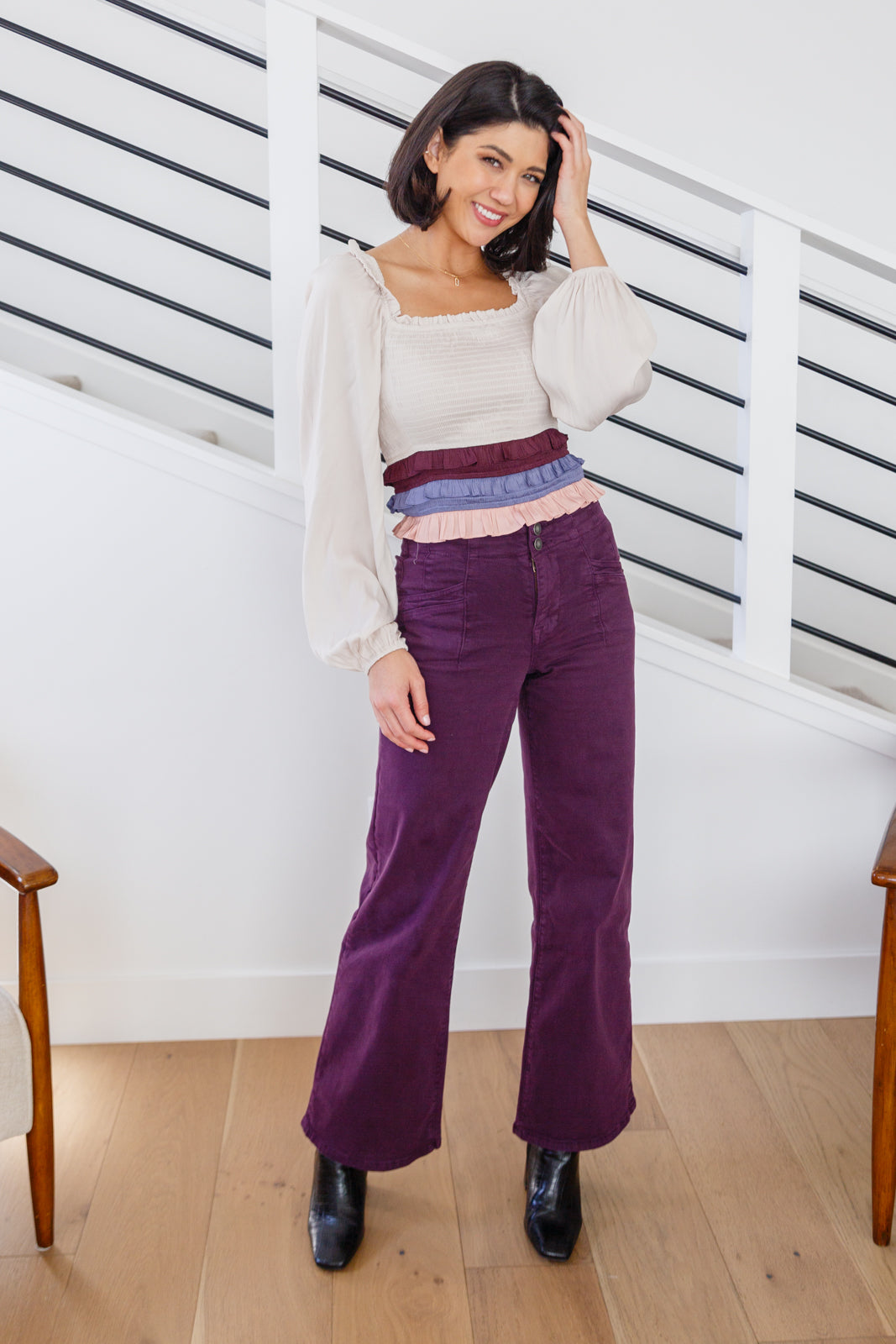 Petunia High Rise Wide Leg Jeans in Plum - Dahlia Boutique