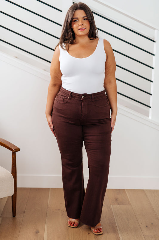 Sienna High Rise Control Top Flare Jeans in Espresso - Dahlia Boutique