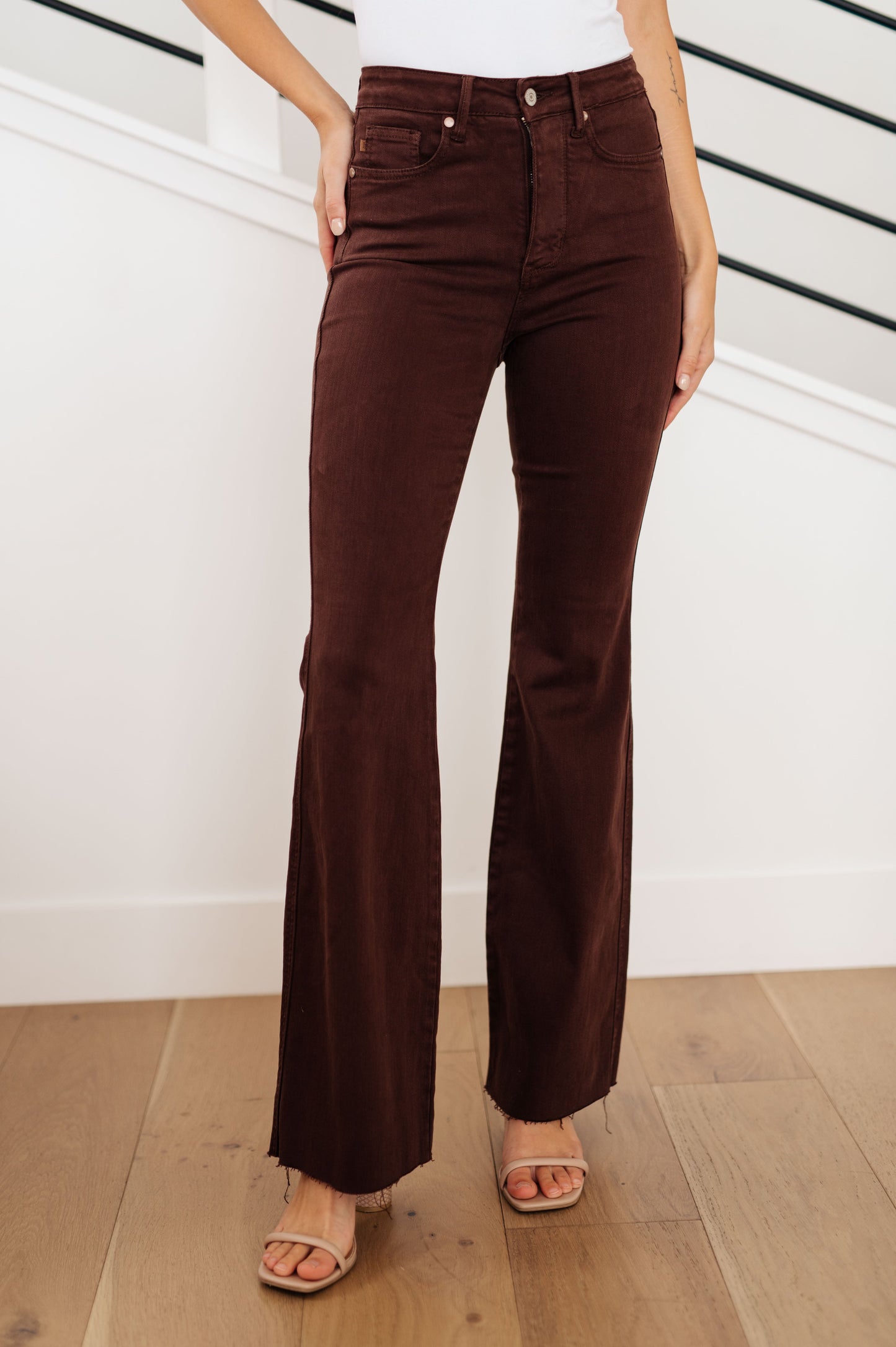 Sienna High Rise Control Top Flare Jeans in Espresso - Dahlia Boutique