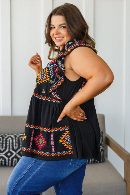 Sophia Embroidered Blouse in Black - Dahlia Boutique