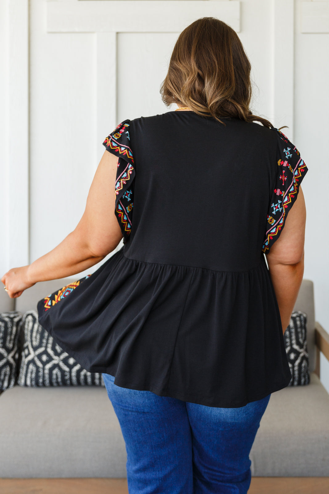 Sophia Embroidered Blouse in Black - Dahlia Boutique