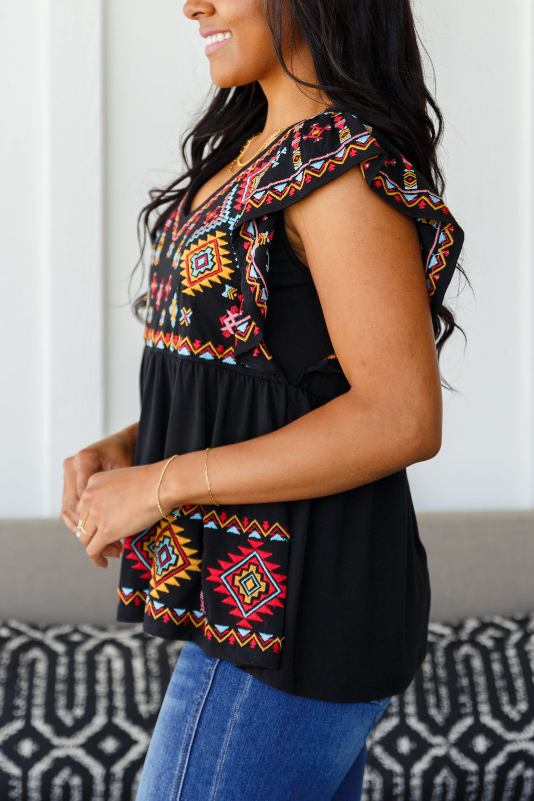 Sophia Embroidered Blouse in Black - Dahlia Boutique