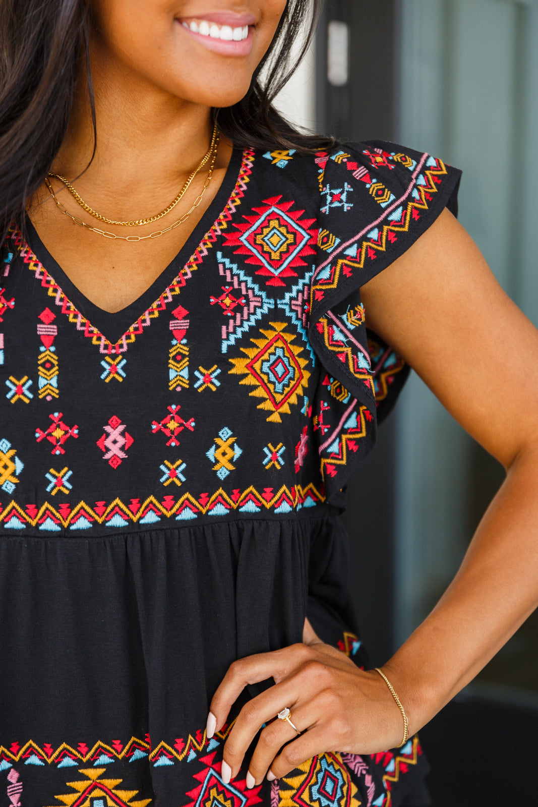 Sophia Embroidered Blouse in Black - Dahlia Boutique