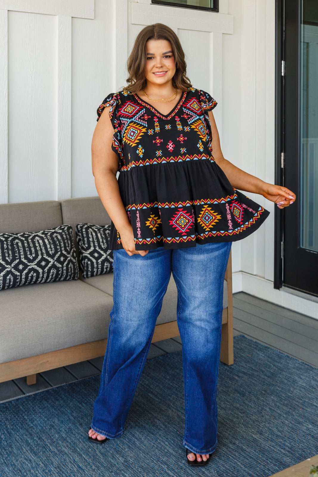 Sophia Embroidered Blouse in Black - Dahlia Boutique