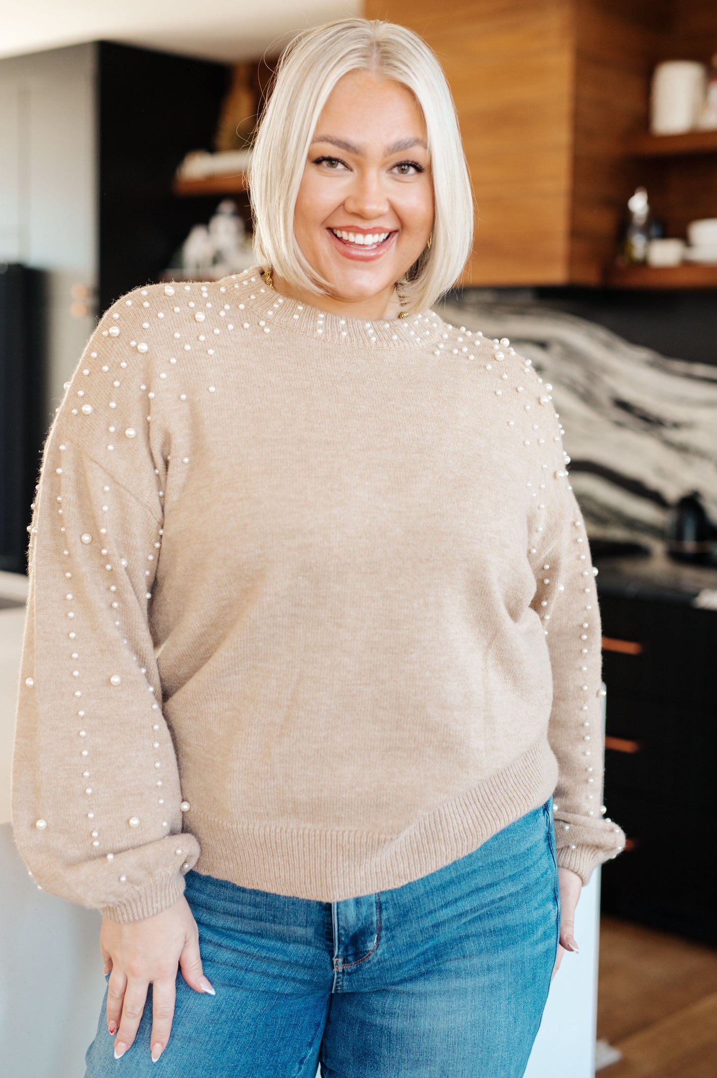 String Me Along Pearl Accent Sweater - Dahlia Boutique