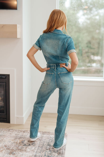 Sylvia Short Sleeve Denim Jumpsuit - Dahlia Boutique