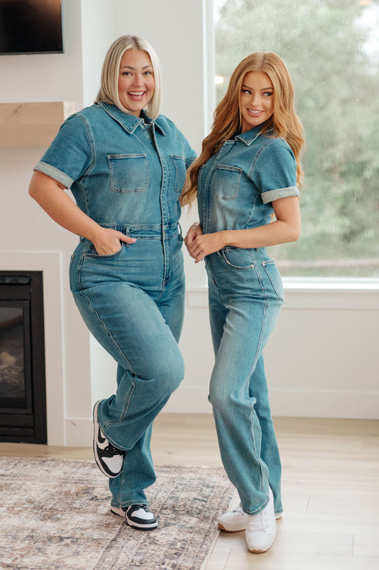 Sylvia Short Sleeve Denim Jumpsuit - Dahlia Boutique