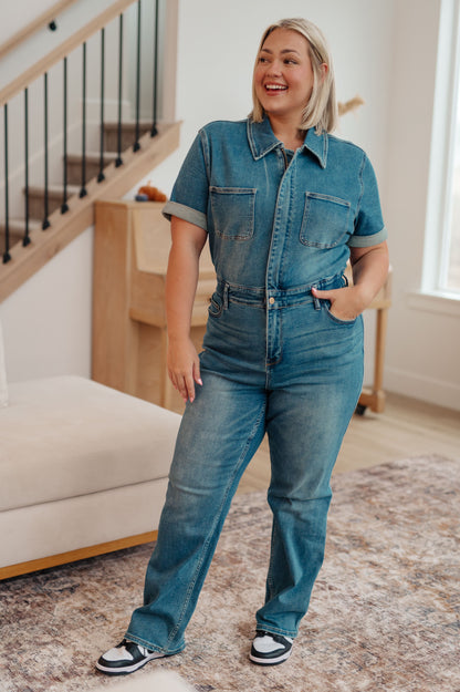 Sylvia Short Sleeve Denim Jumpsuit - Dahlia Boutique