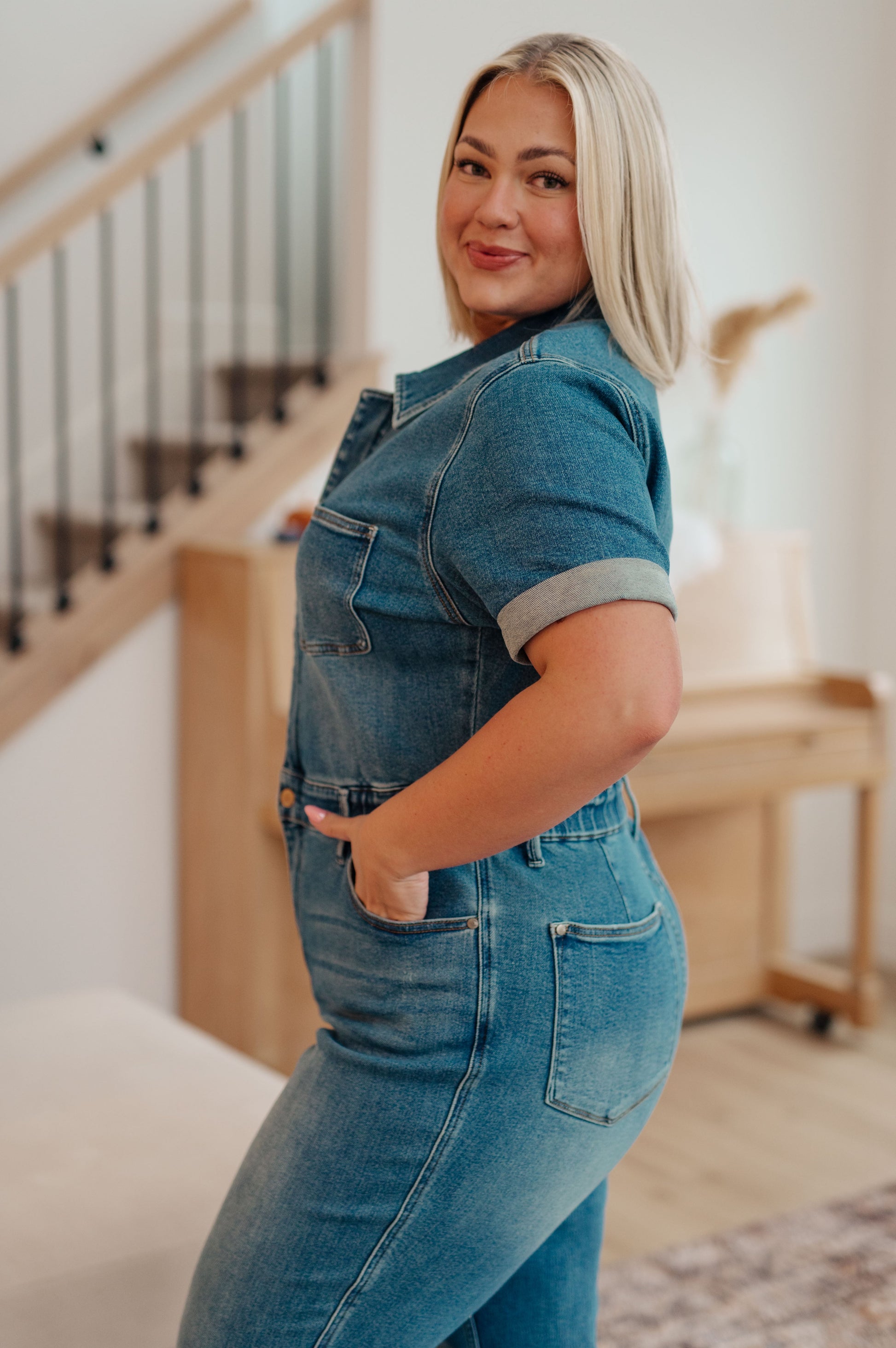 Sylvia Short Sleeve Denim Jumpsuit - Dahlia Boutique