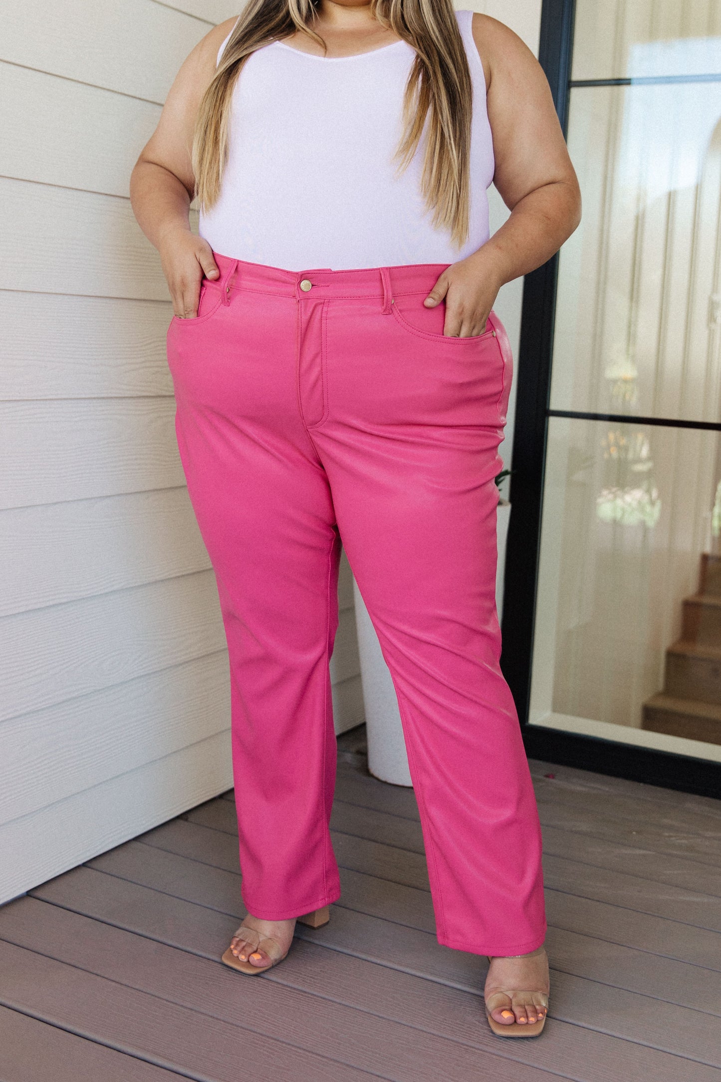 Tanya Control Top Faux Leather Pants in Hot Pink - Dahlia Boutique