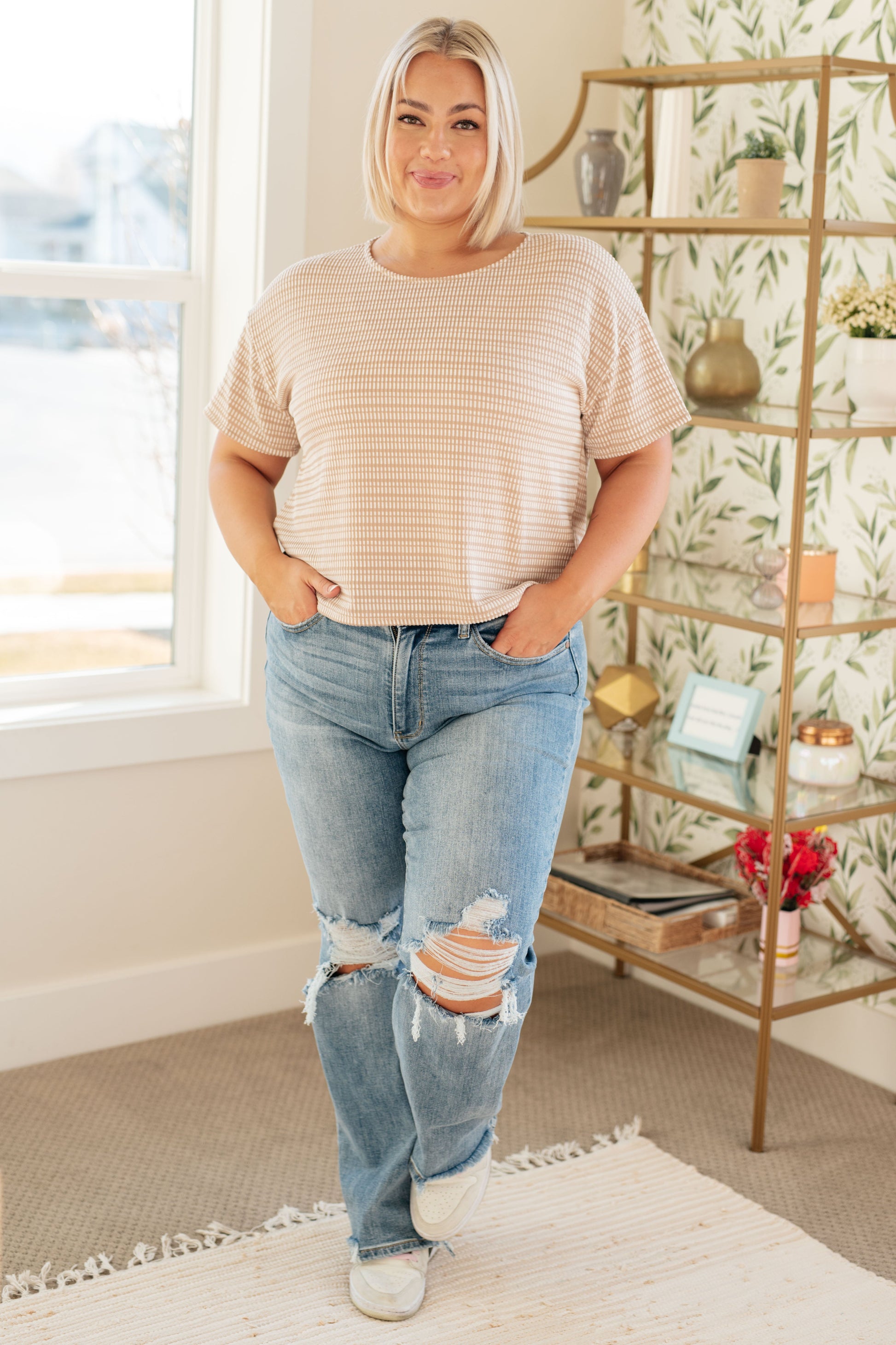 Textured Boxy Top in Taupe - Dahlia Boutique