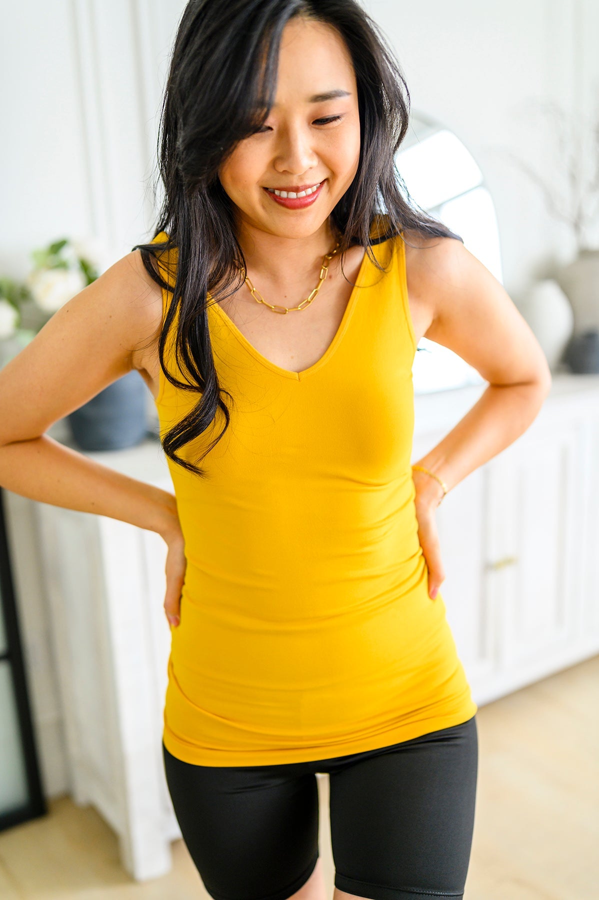 The Basics Reversible Longline Tank in Mustard - Dahlia Boutique