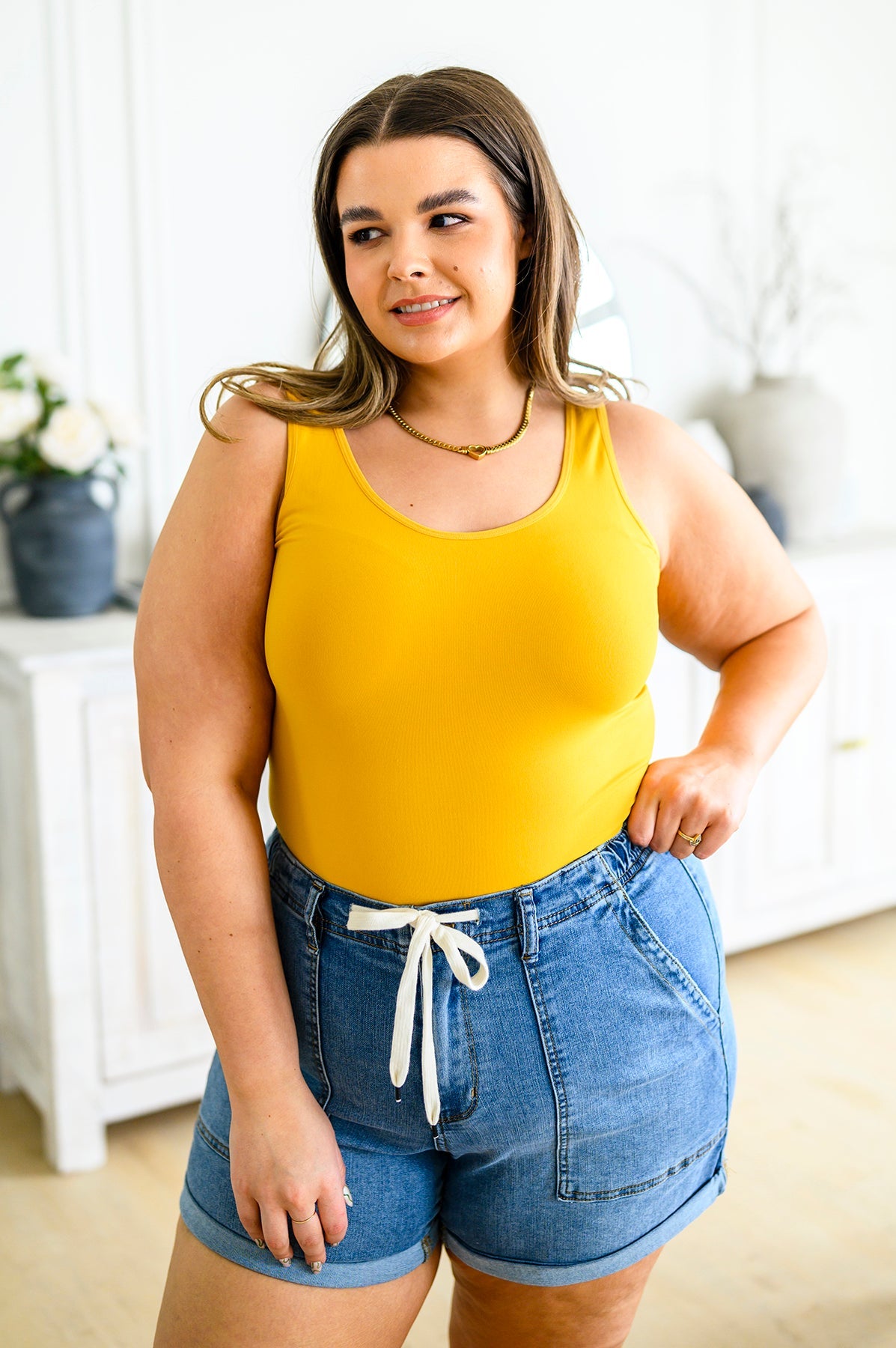 The Basics Reversible Longline Tank in Mustard - Dahlia Boutique