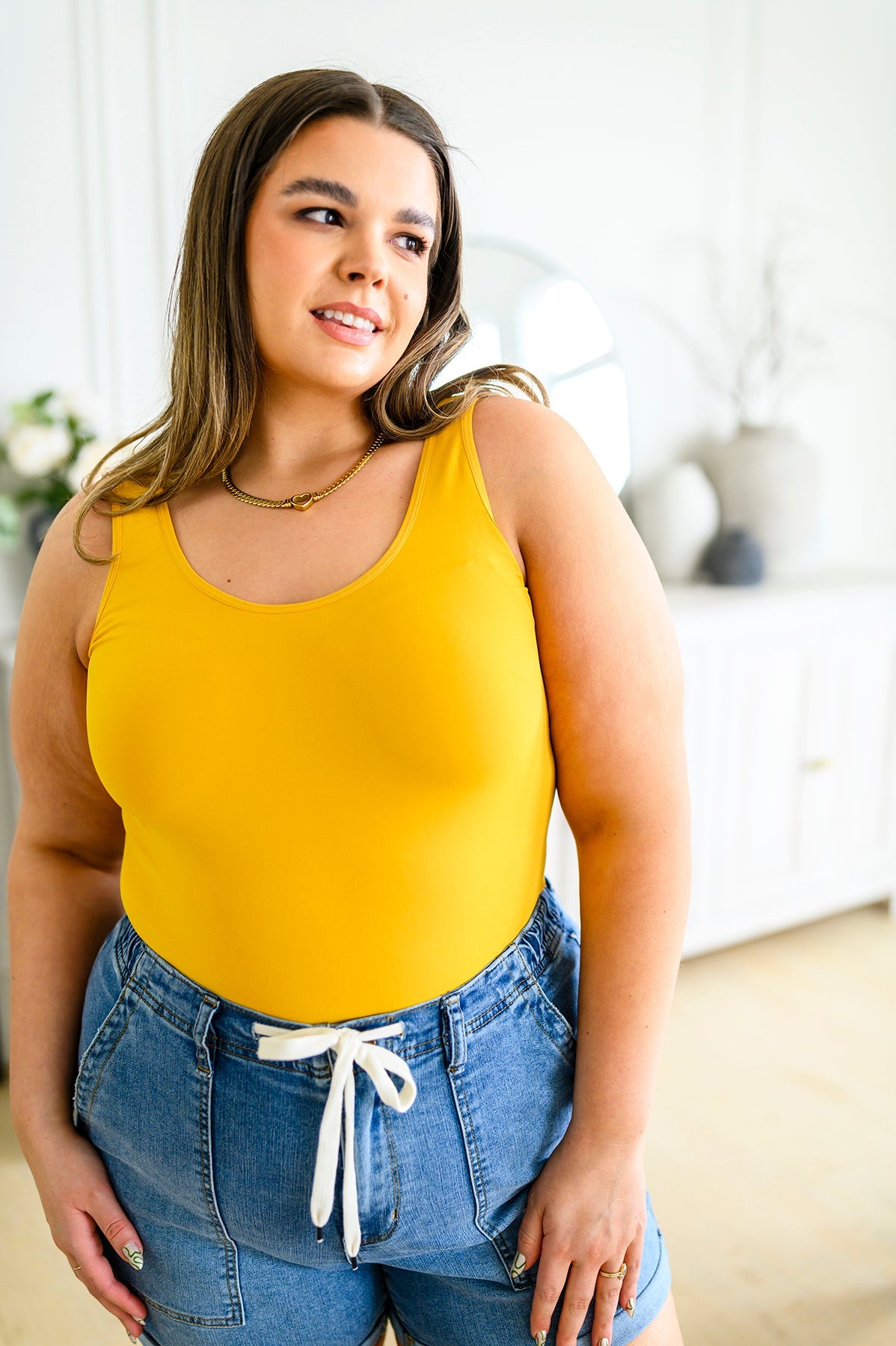 The Basics Reversible Longline Tank in Mustard - Dahlia Boutique