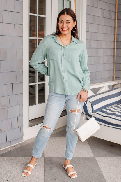 Unwavering Confidence Blouse in Light Blue - Dahlia Boutique