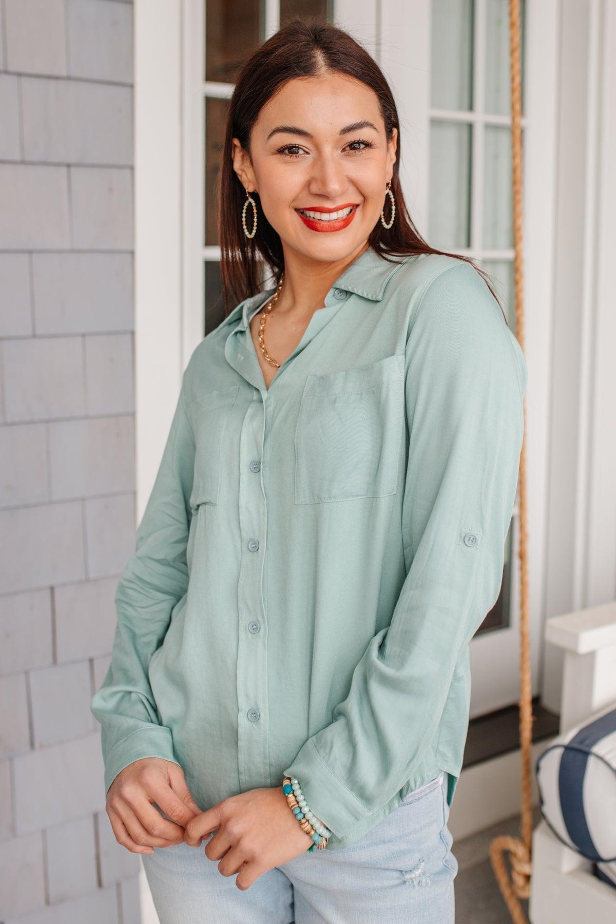 Unwavering Confidence Blouse in Light Blue - Dahlia Boutique