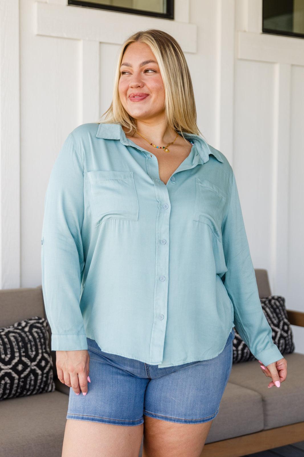 Unwavering Confidence Blouse in Light Blue - Dahlia Boutique