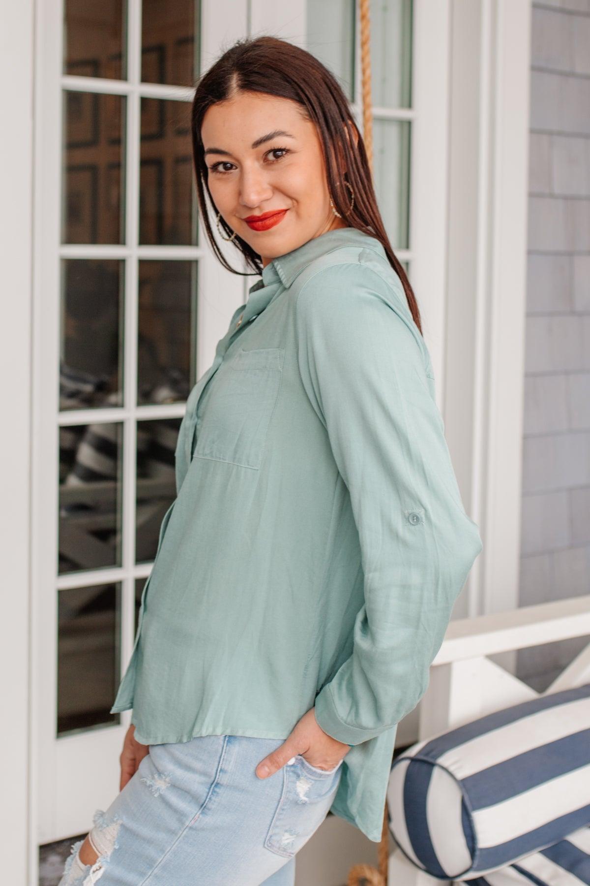 Unwavering Confidence Blouse in Light Blue - Dahlia Boutique