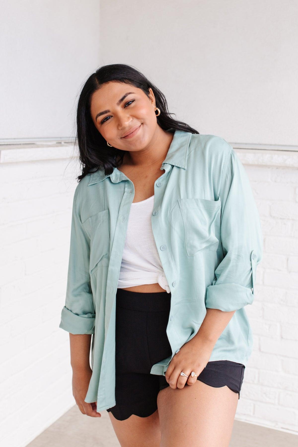 Unwavering Confidence Blouse in Light Blue - Dahlia Boutique