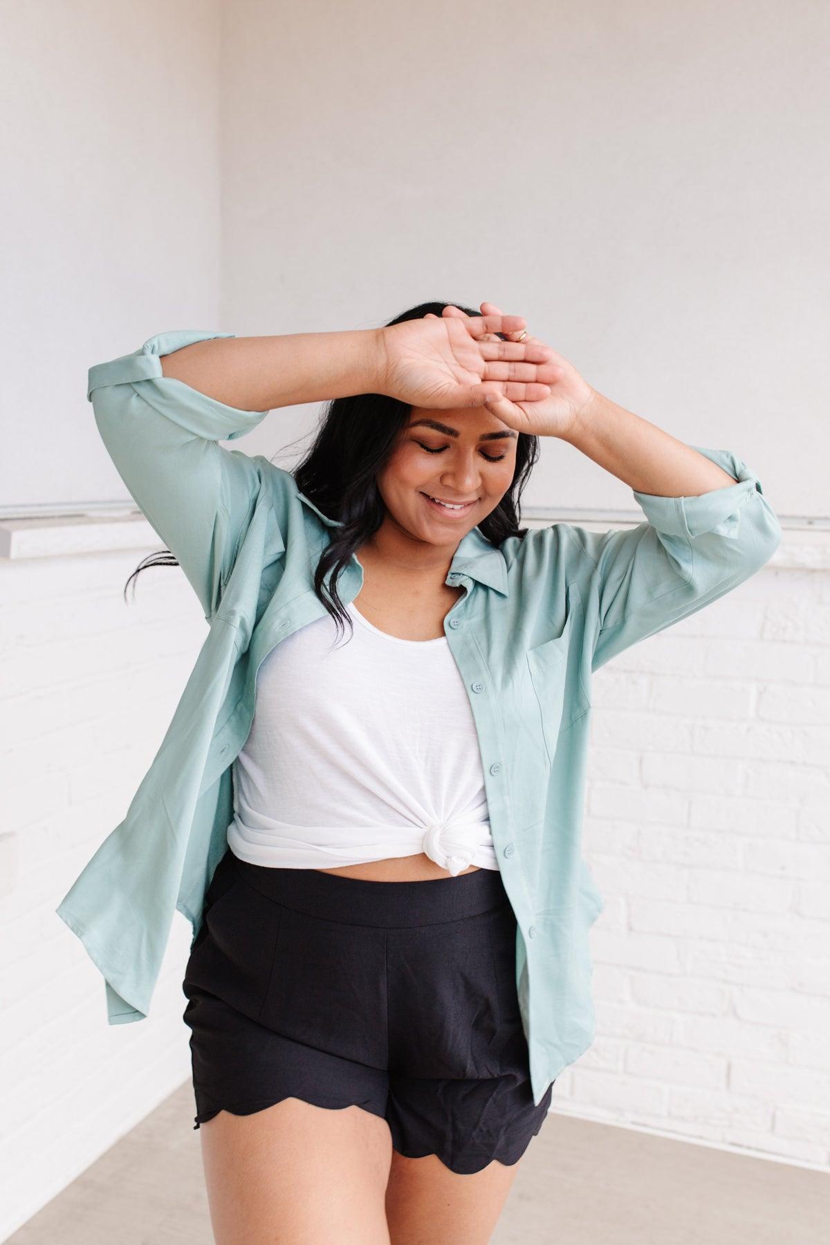 Unwavering Confidence Blouse in Light Blue - Dahlia Boutique