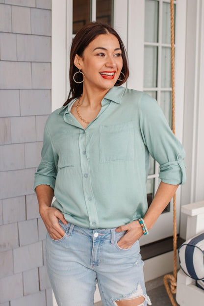 Unwavering Confidence Blouse in Light Blue - Dahlia Boutique