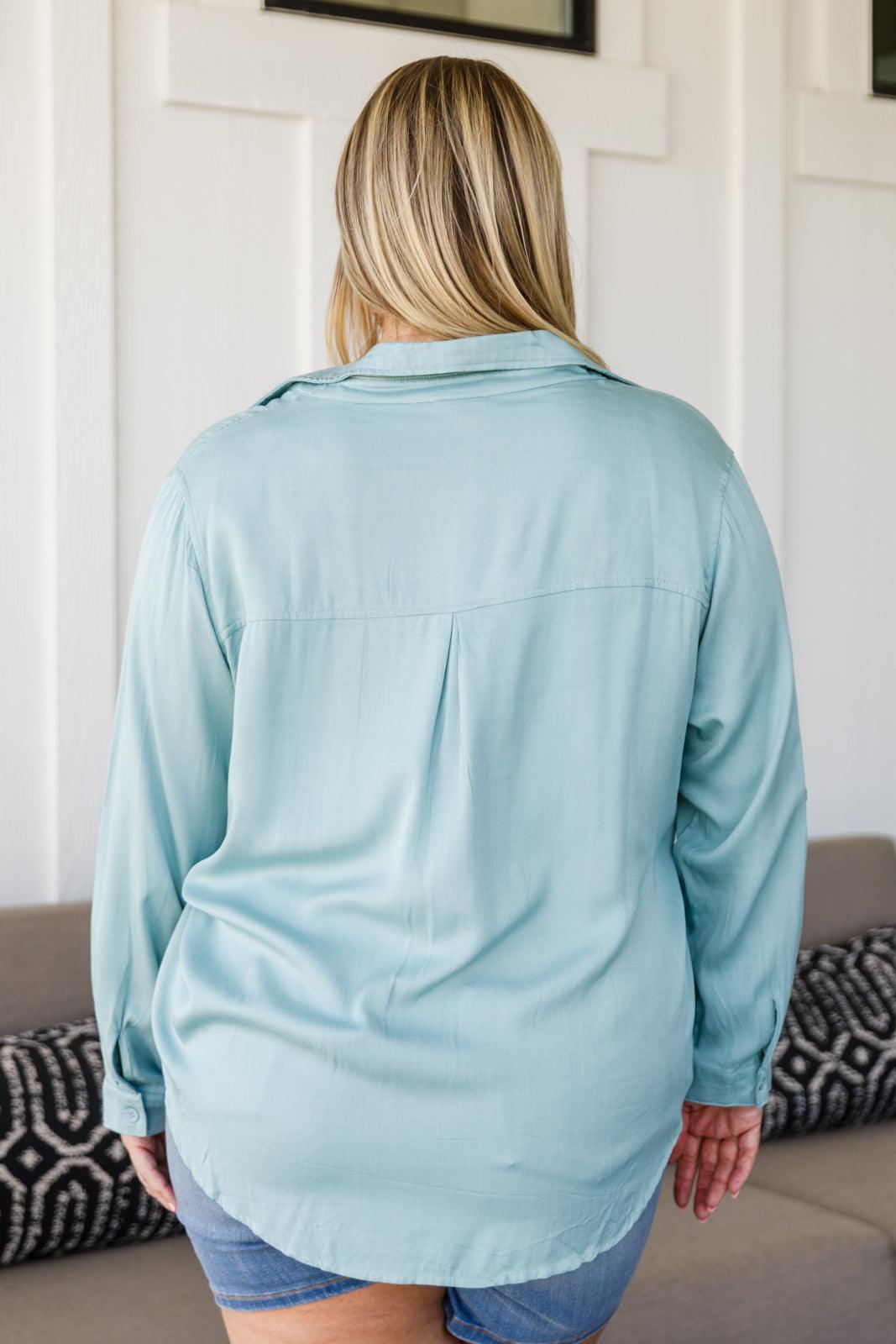 Unwavering Confidence Blouse in Light Blue - Dahlia Boutique