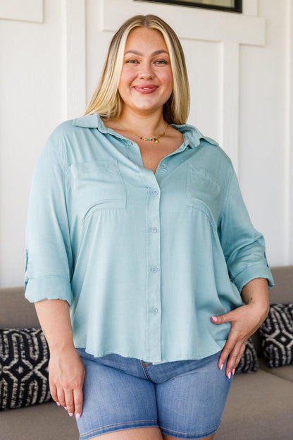 Unwavering Confidence Blouse in Light Blue - Dahlia Boutique