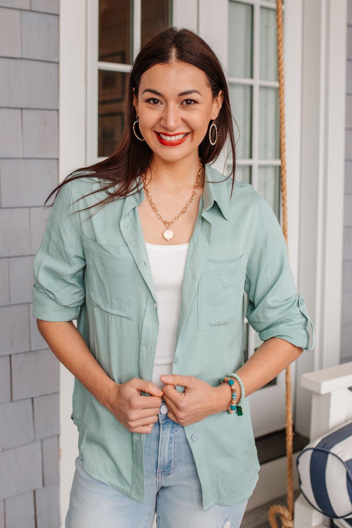 Unwavering Confidence Blouse in Light Blue - Dahlia Boutique