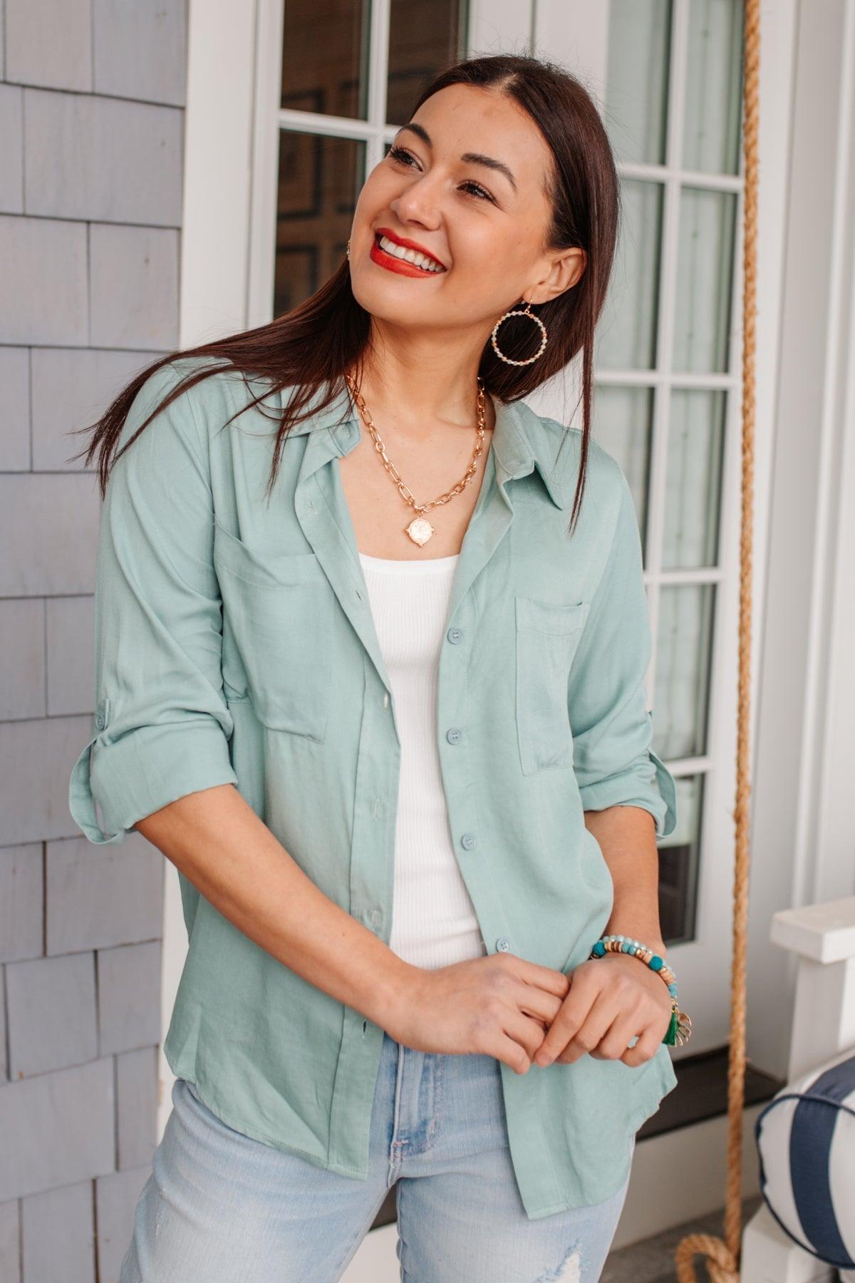 Unwavering Confidence Blouse in Light Blue - Dahlia Boutique