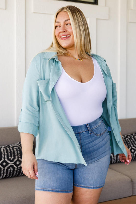 Unwavering Confidence Blouse in Light Blue - Dahlia Boutique