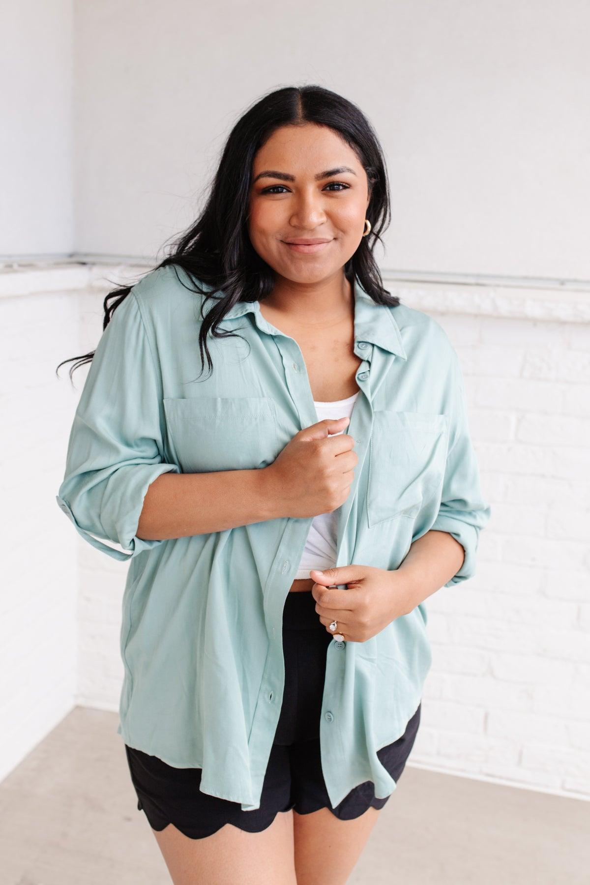 Unwavering Confidence Blouse in Light Blue - Dahlia Boutique