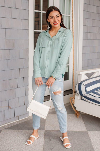 Unwavering Confidence Blouse in Light Blue - Dahlia Boutique