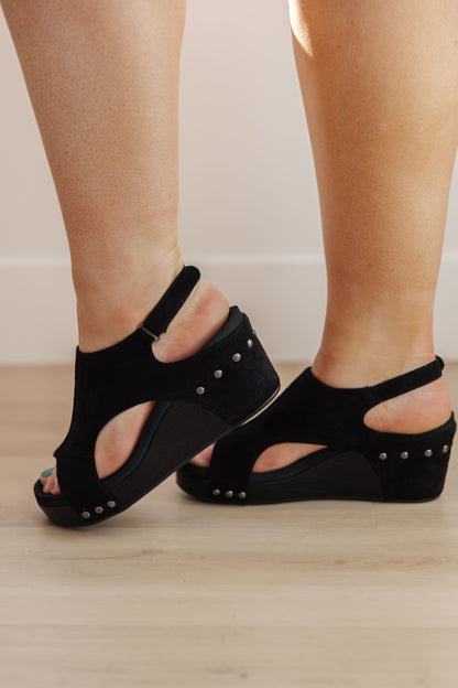 Walk This Way Wedge Sandals in Black Suede - Dahlia Boutique