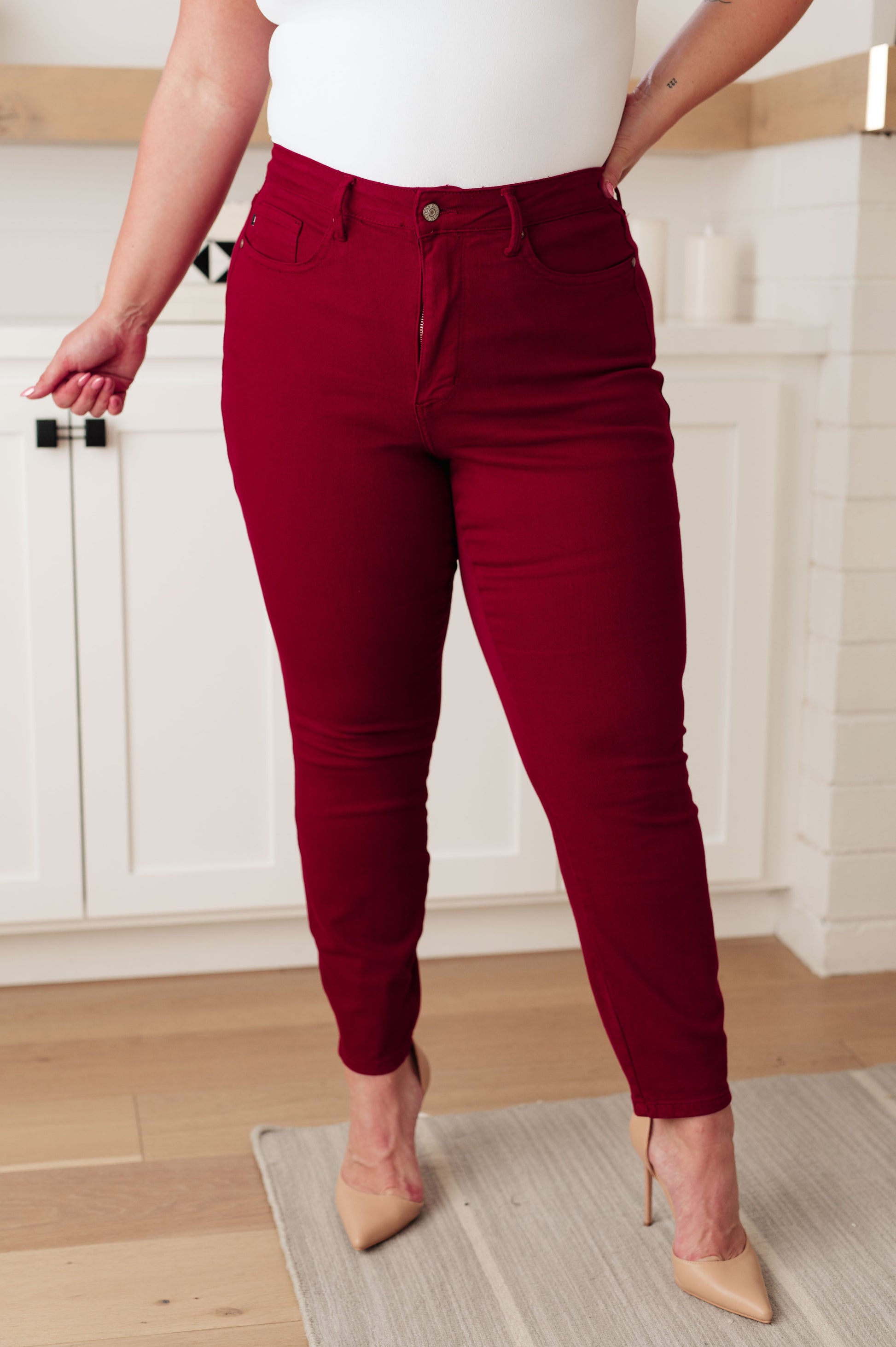 Wanda High Rise Control Top Skinny Jeans Scarlet - Dahlia Boutique