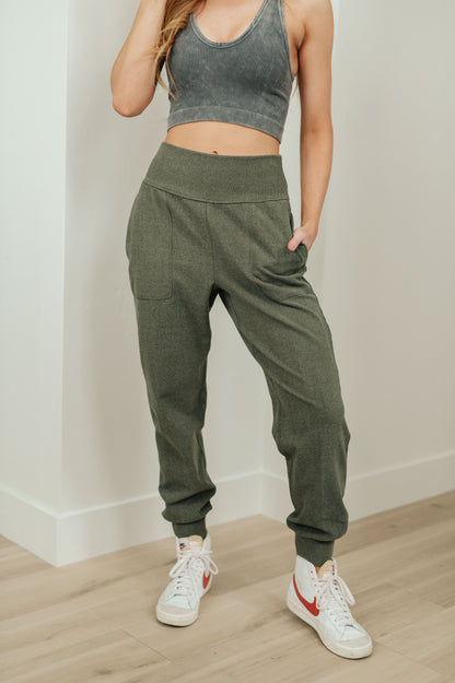 Where Are You High Rise Joggers in Olive - Dahlia Boutique