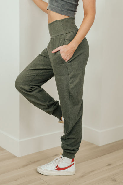 Where Are You High Rise Joggers in Olive - Dahlia Boutique