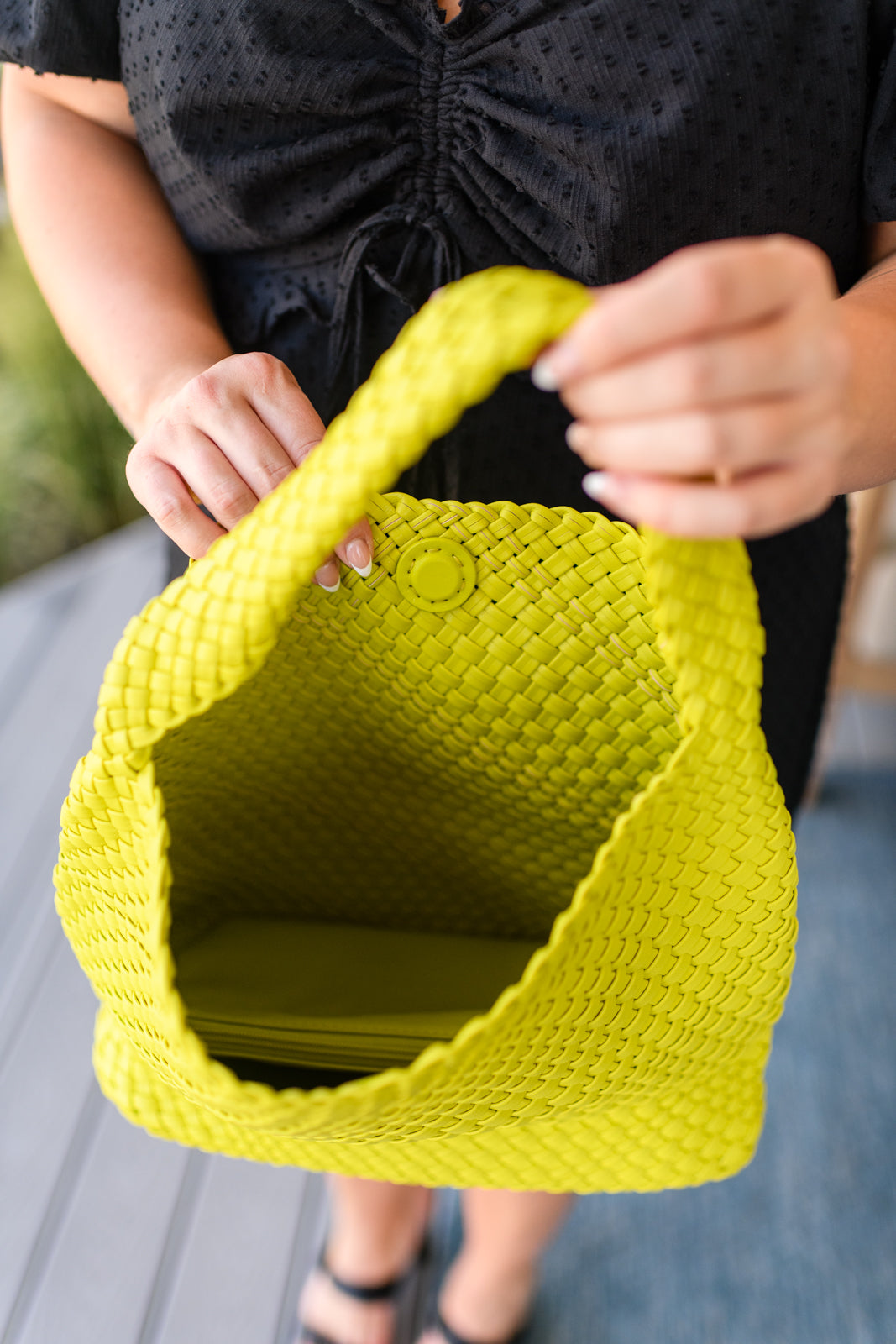 Woven and Worn Tote in Citron - Dahlia Boutique