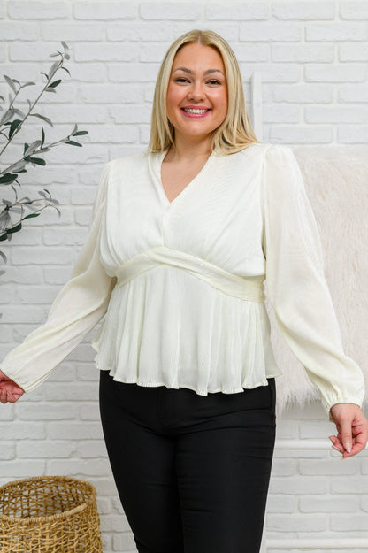 Xanidu Long Sleeve V Neck Blouse in White - Dahlia Boutique