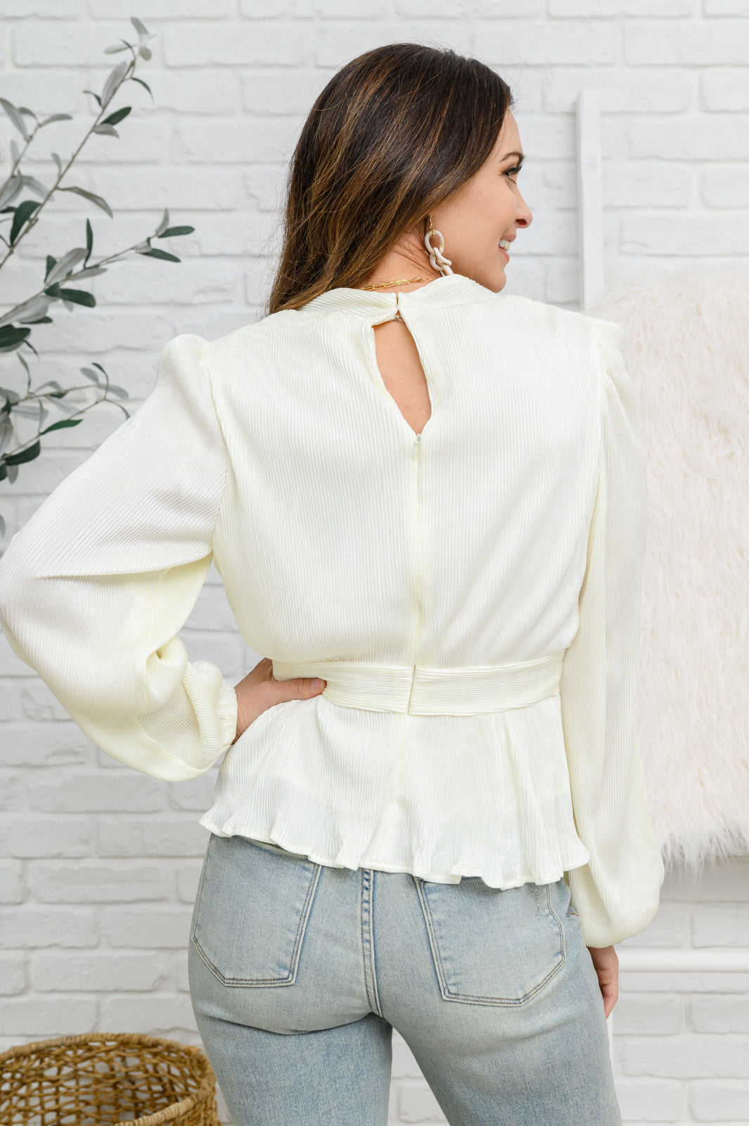 Xanidu Long Sleeve V Neck Blouse in White - Dahlia Boutique