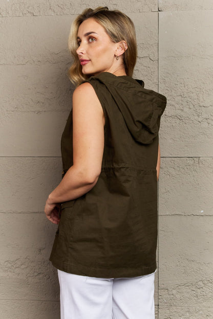 Zenana More To Come Full Size Military Hooded Vest - Dahlia Boutique