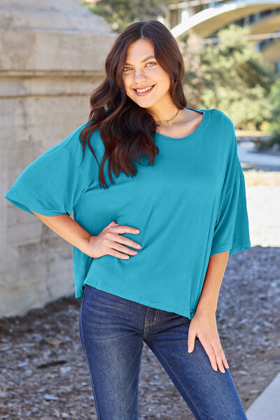 Basic Bae Full Size Round Neck Drop Shoulder T-Shirt - Dahlia Boutique