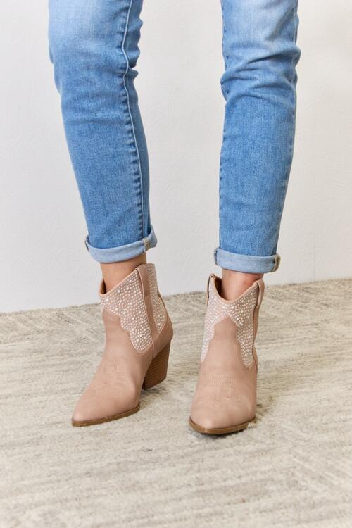 East Lion Corp Rhinestone Ankle Cowgirl Booties - Dahlia Boutique