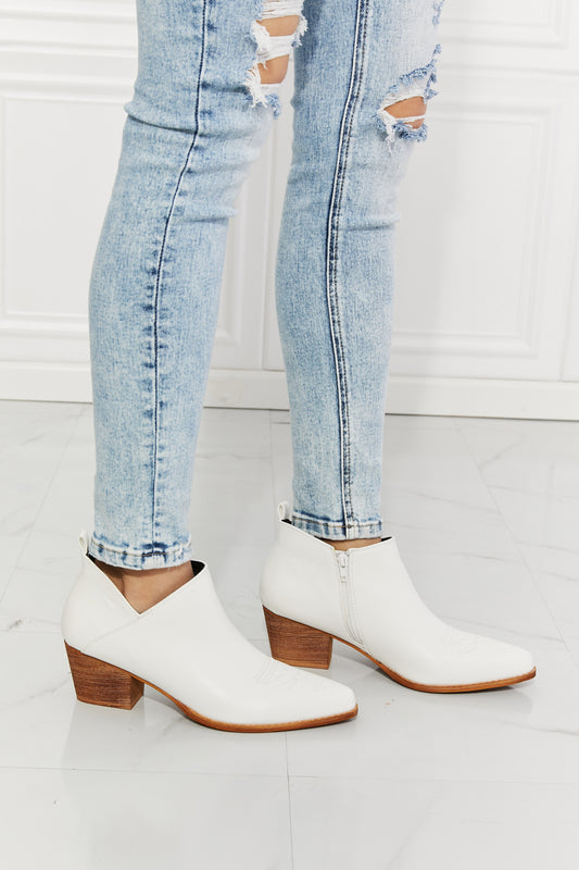 MMShoes Trust Yourself Embroidered Crossover Cowboy Bootie in White - Dahlia Boutique