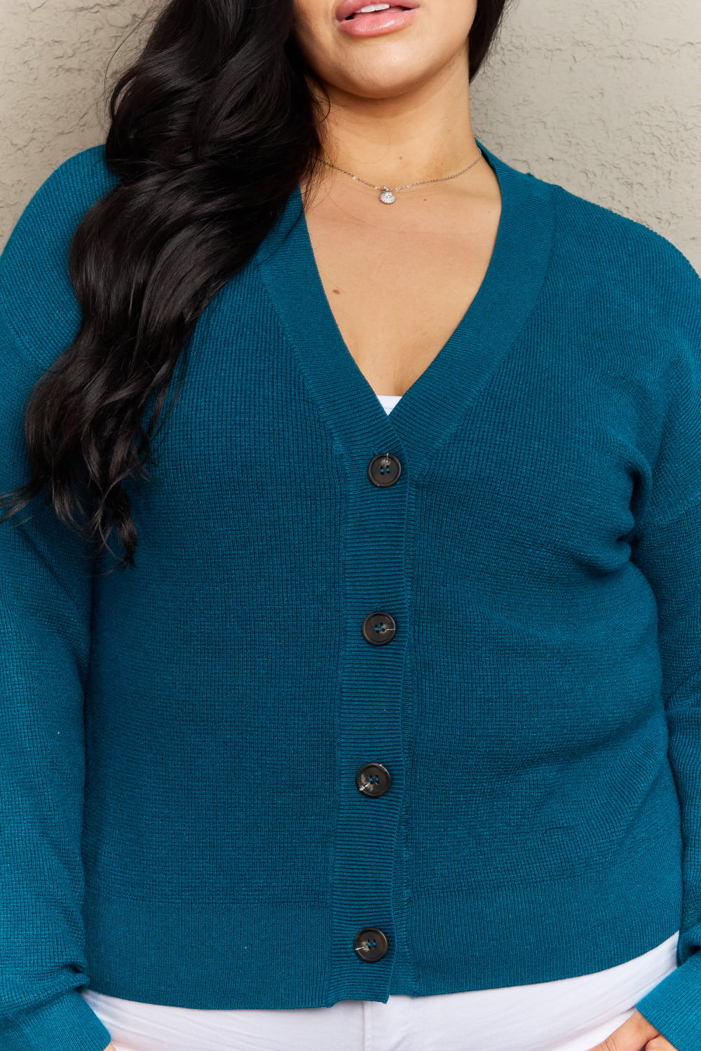 Zenana Kiss Me Tonight Full Size Button Down Cardigan in Teal - Dahlia Boutique